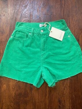 Ghanda Bright Green High-Rise Corduroy Shorts